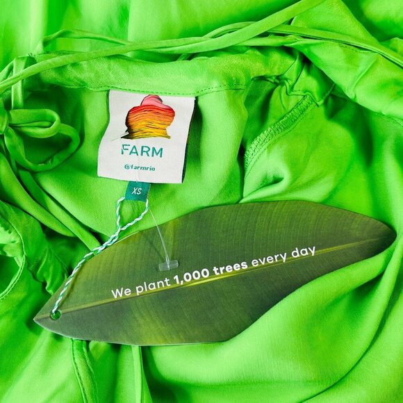 Farm Rio Ruffle Midi Dress Size M Satin Strappy Back Lime Green Plunge New Tags - Picture 14 of 16